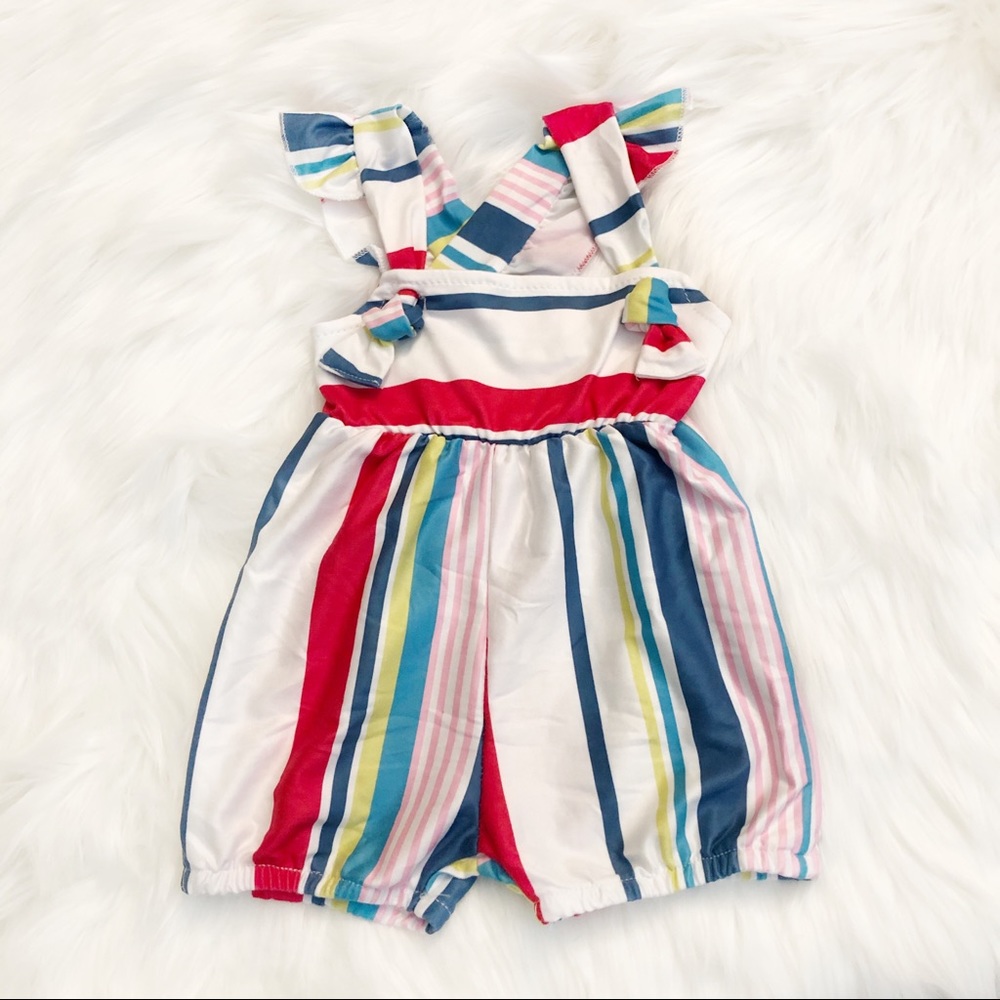 Rainbow striped romper for baby girl this summer